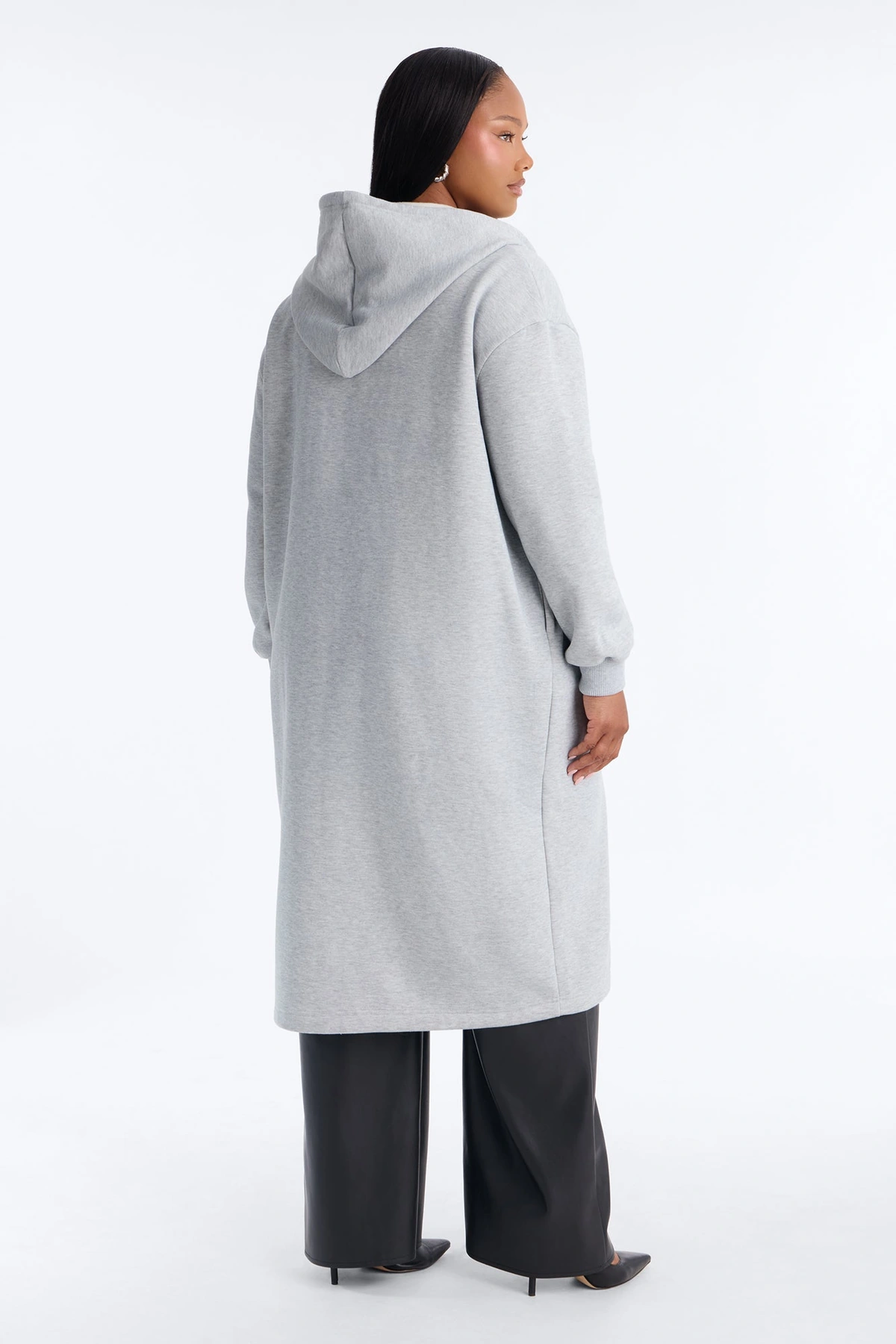 Sunday Lounge Fleece Hooded Long Jacket - Heather Grey — Cinzento mesclado