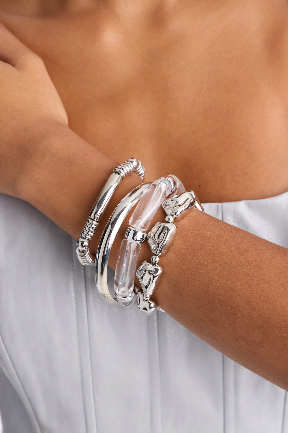 Jet Set 4 Piece Bracelet Set - Clear/Silver — Clear/Prateado