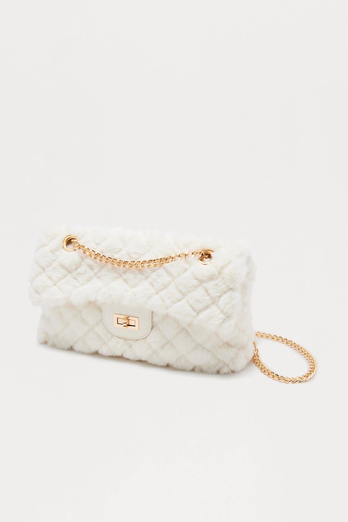 Easy Weather Faux Fur Shoulder Handbag - Ivory — Marfim