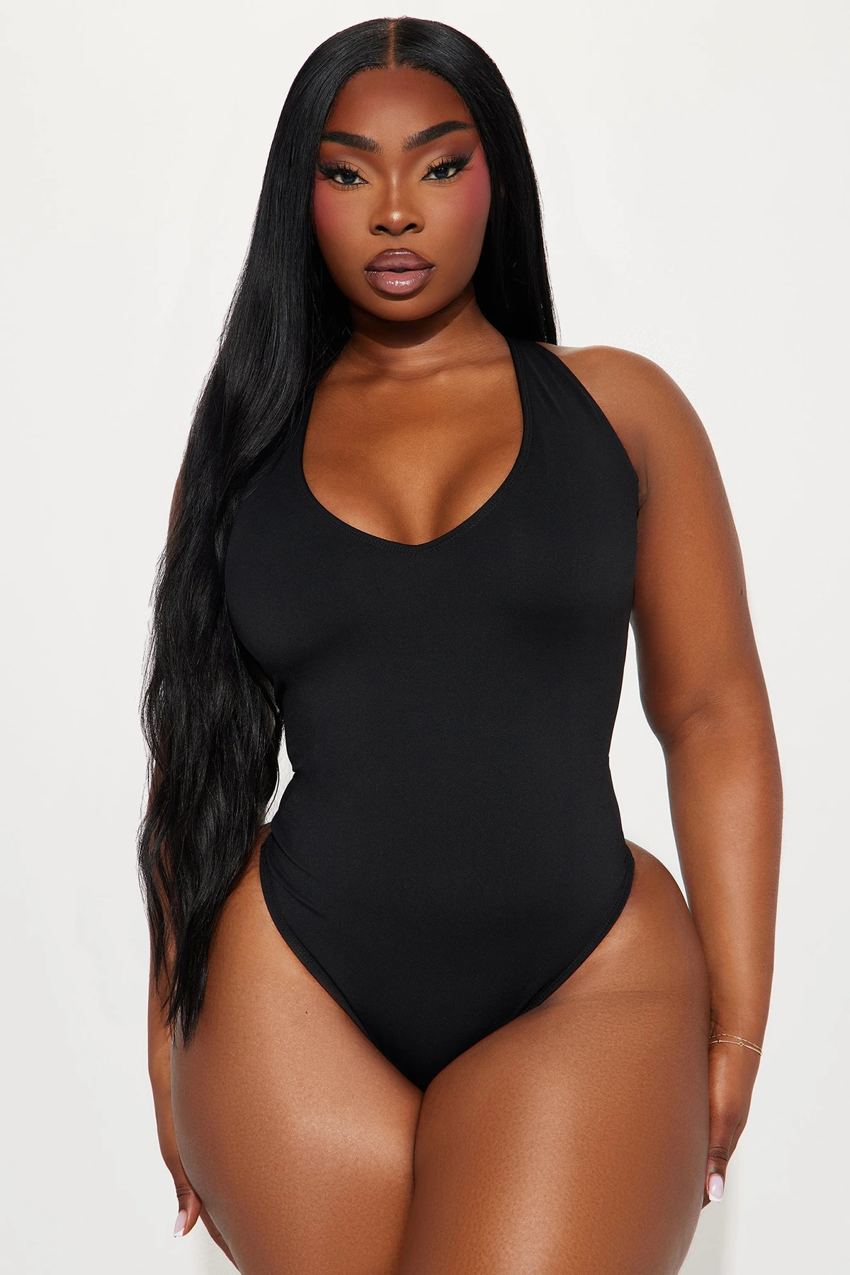 Delvina Snatched Sculpting V Neck 1 Piece Swimsuit - Black — Preto