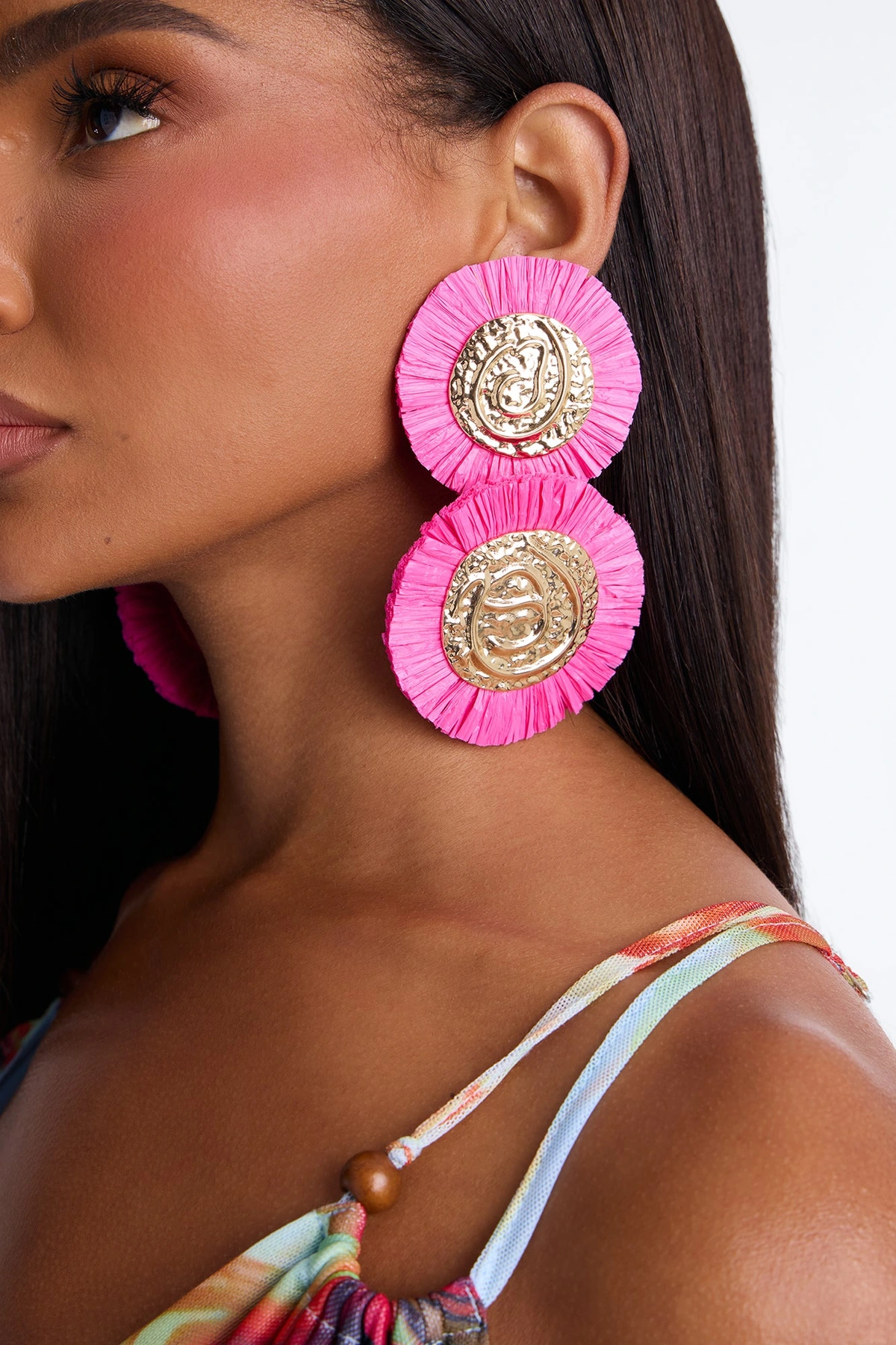 Sunburst Drop Earrings - Gold/Pink — Dourado/Rosa