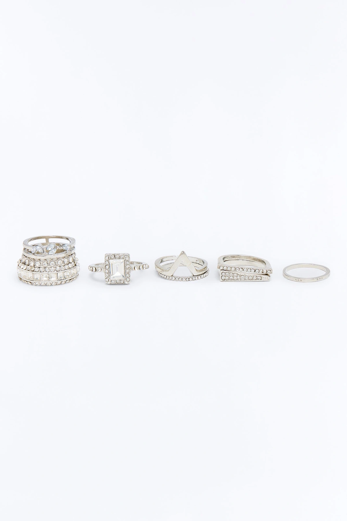 Diamonds And Riches 9 Piece Ring Set - Silver — Prateado