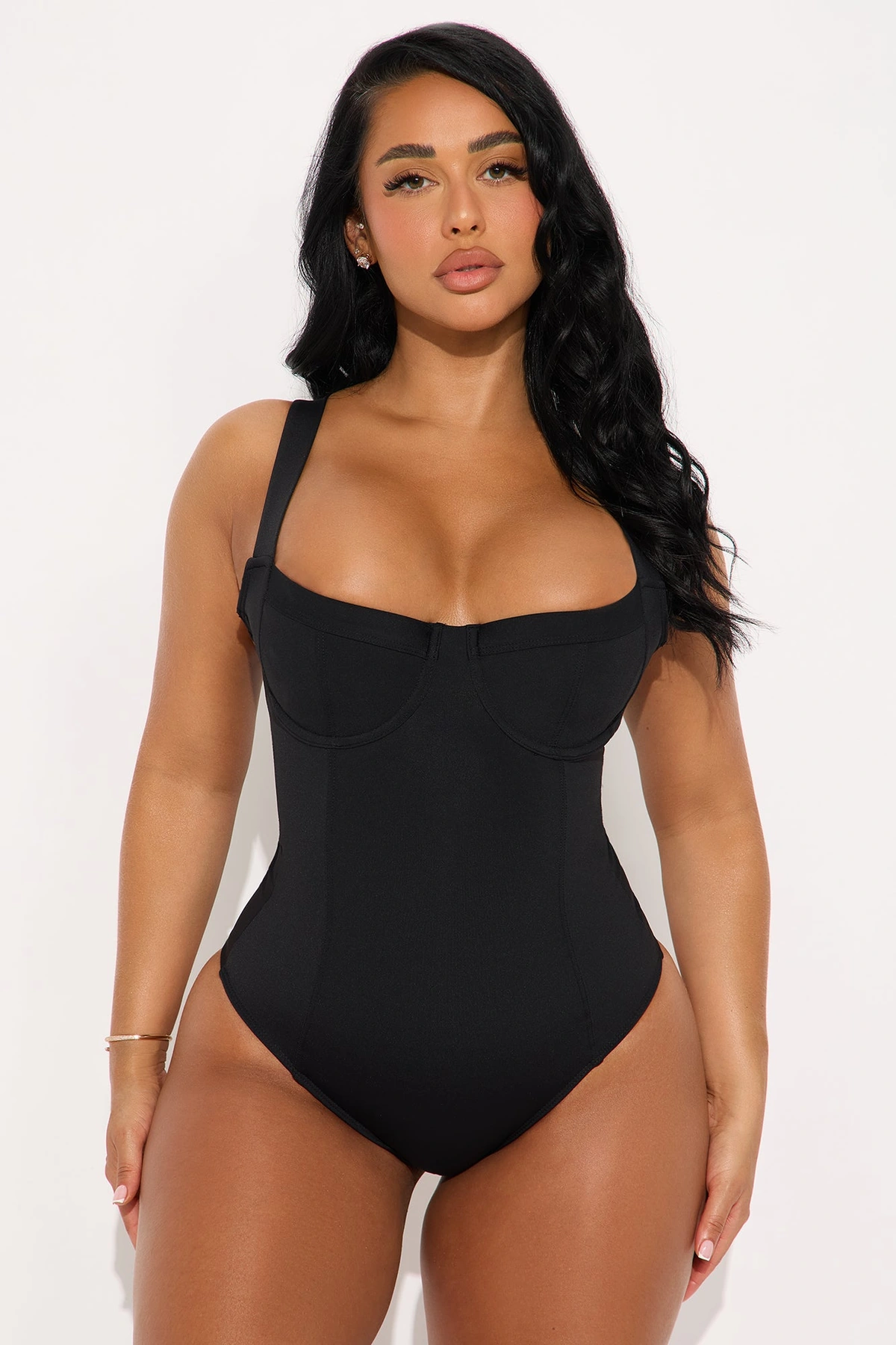 Delvina Snatched Sculpting Lace Up Underwire 1 Piece Swimsuit - Black — Preto