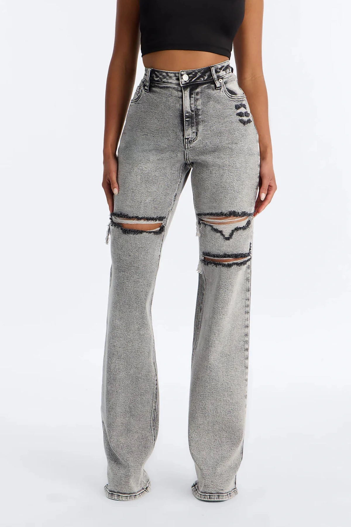 Tall Remi Ripped Stretch Baggy Jeans - Grey — Cinzento