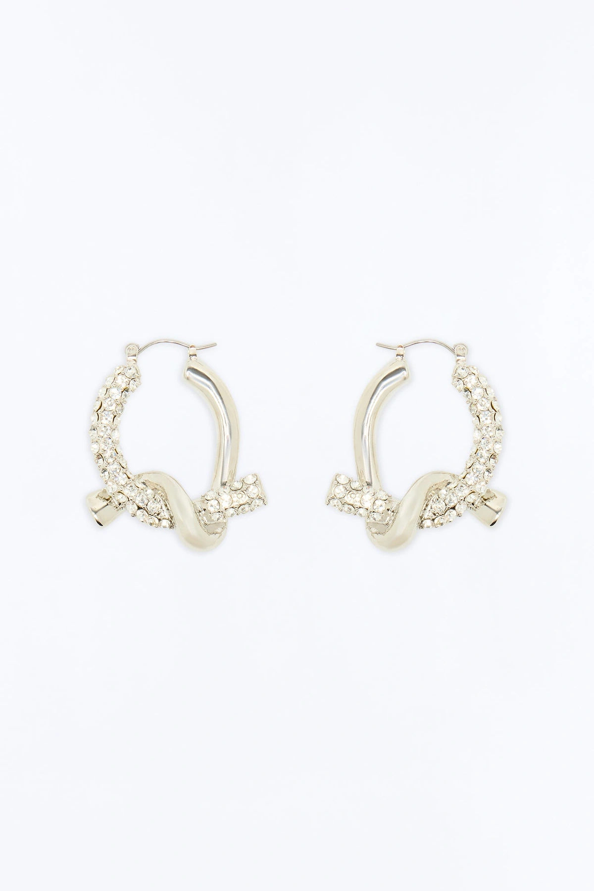 Unravel Rhinestone Hoop Earrings - Silver — Prateado