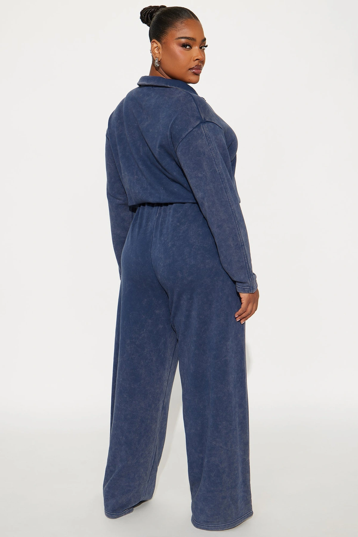 Busy Schedule Washed French Terry Jumpsuit - Navy — Azul-marinho