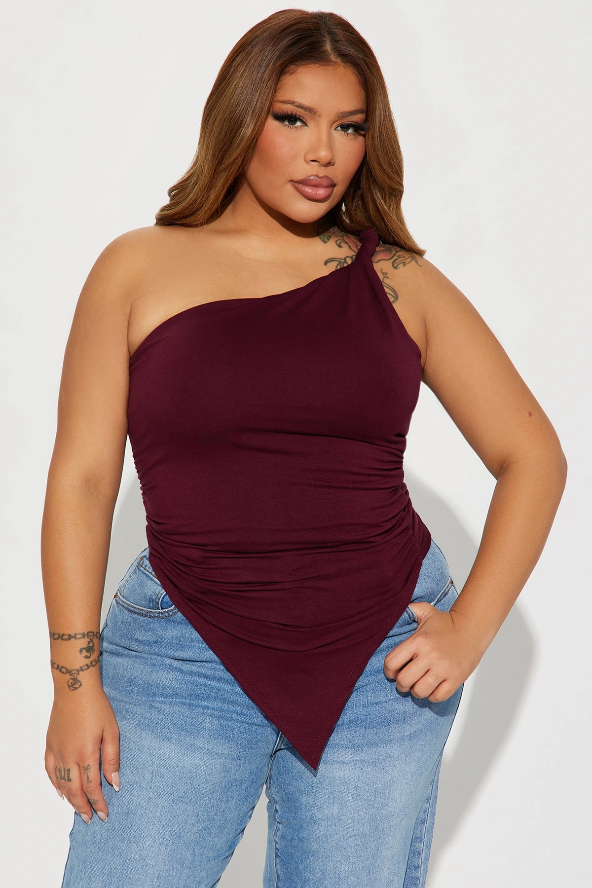 Summer One Shoulder Top - Wine — Vinho