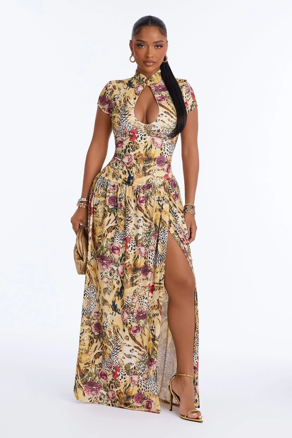 Breaking Hearts Keyhole Maxi Dress - Yellow/combo — Amarelo/combinação