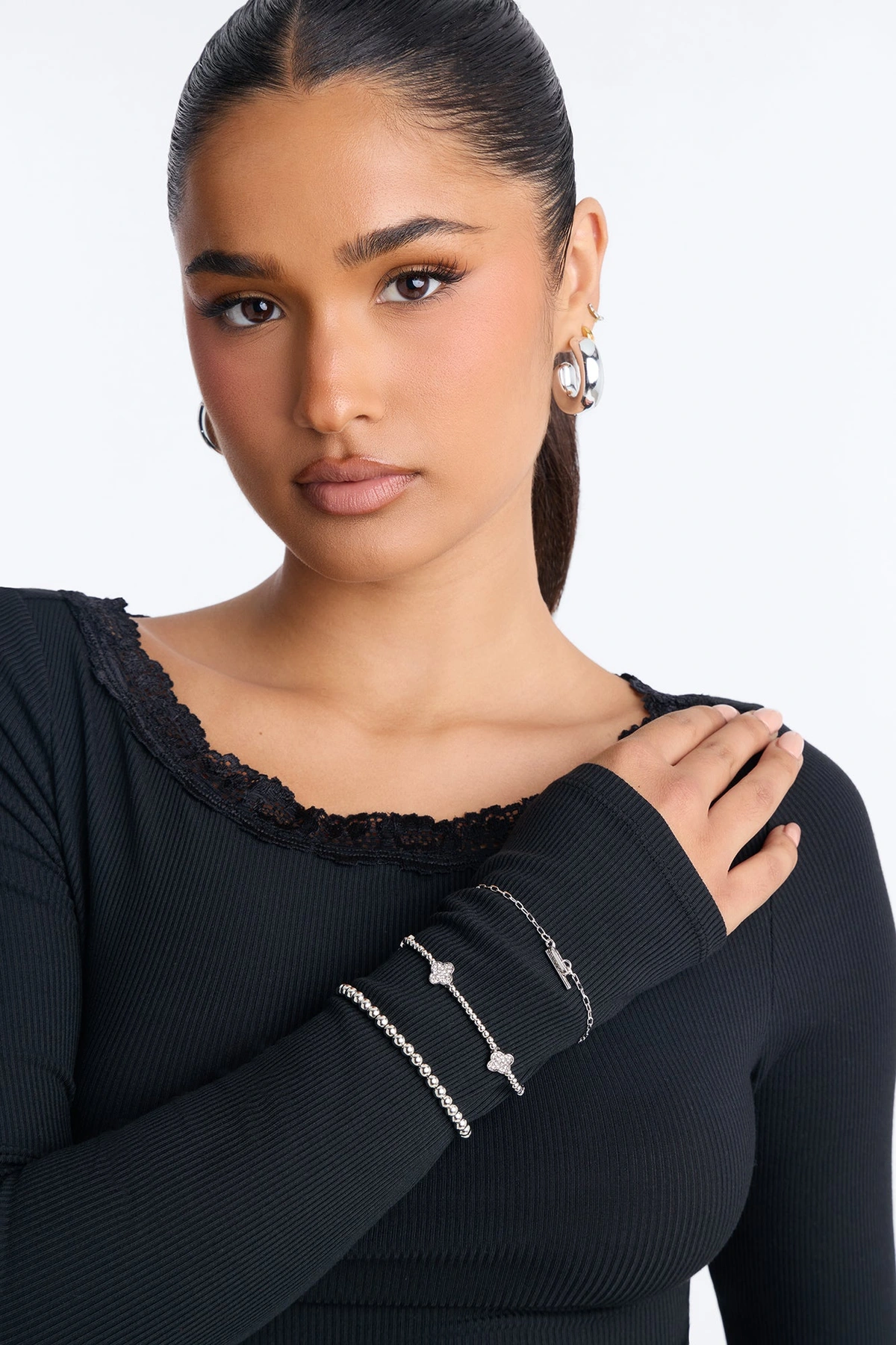 Bailey Beads 3 Piece Bracelet Set - Silver — Prateado