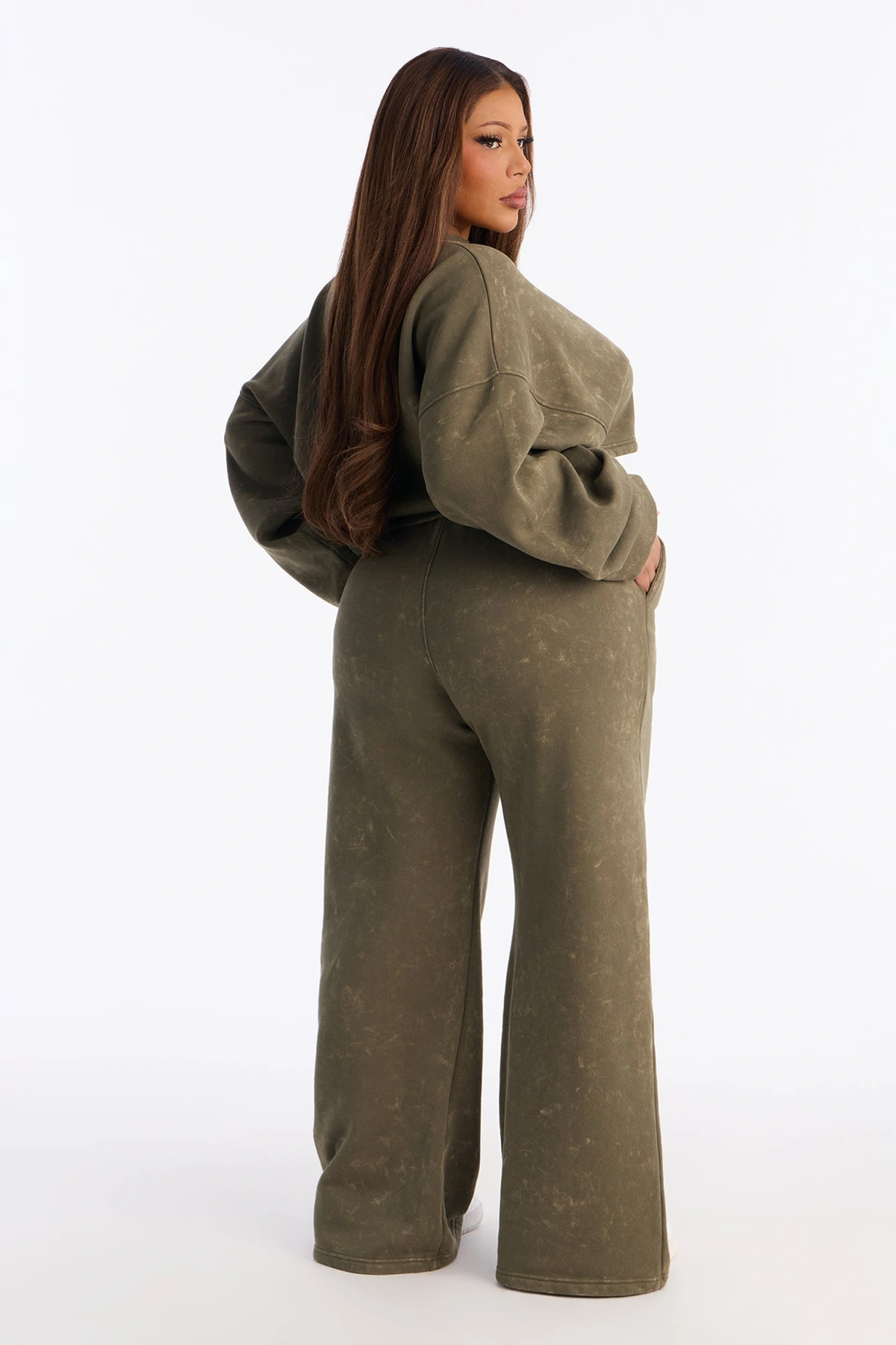 Hidden Cross Fleece Pant Set - Olive — Verde-azeitona