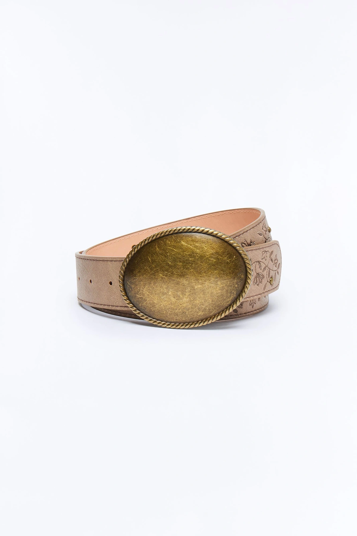 Frances Vine Leaf Faux Leather Belt - Taupe — Bege acinzentado