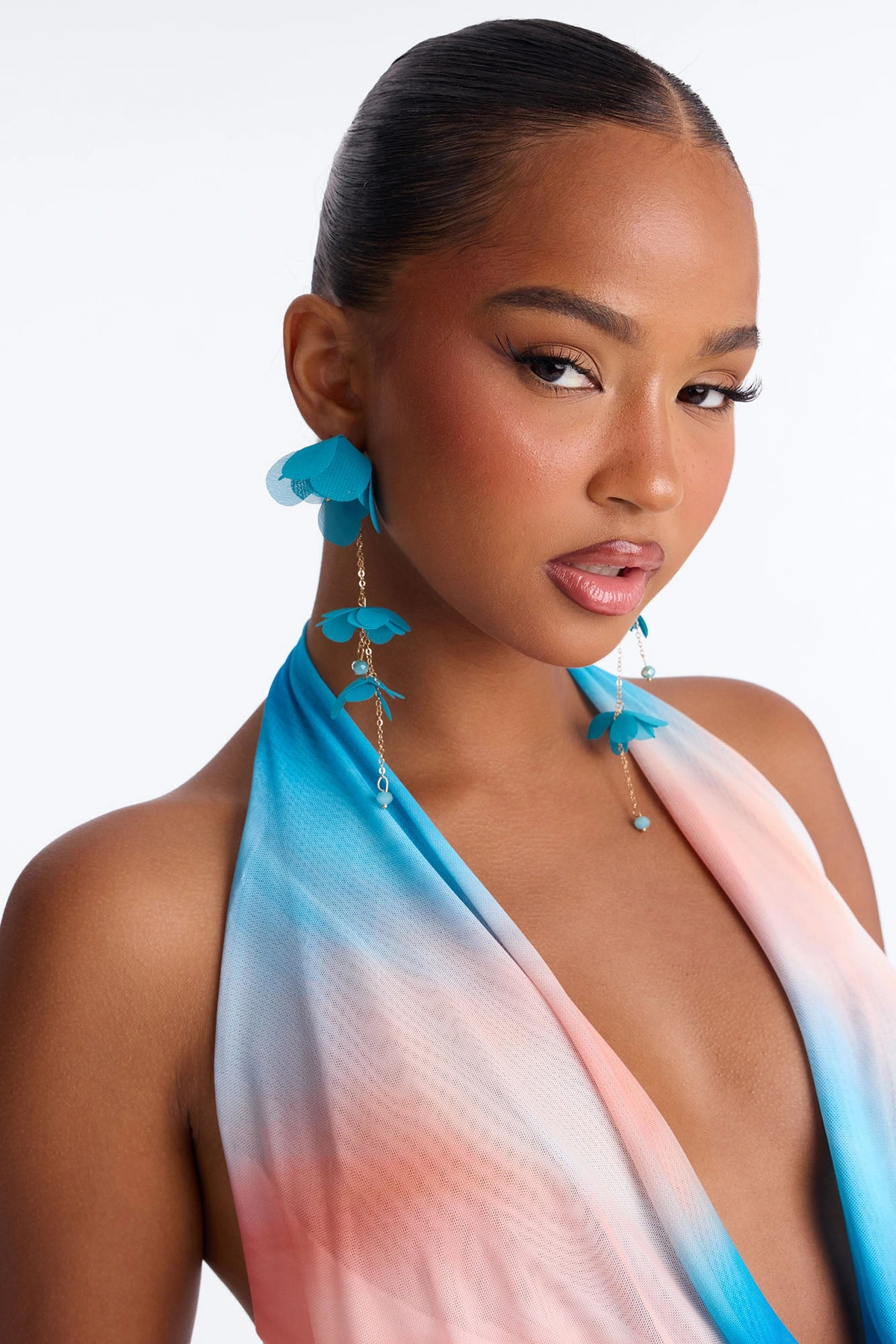 Dance With Me Floral Drop Earrings - Teal — Verde-petróleo