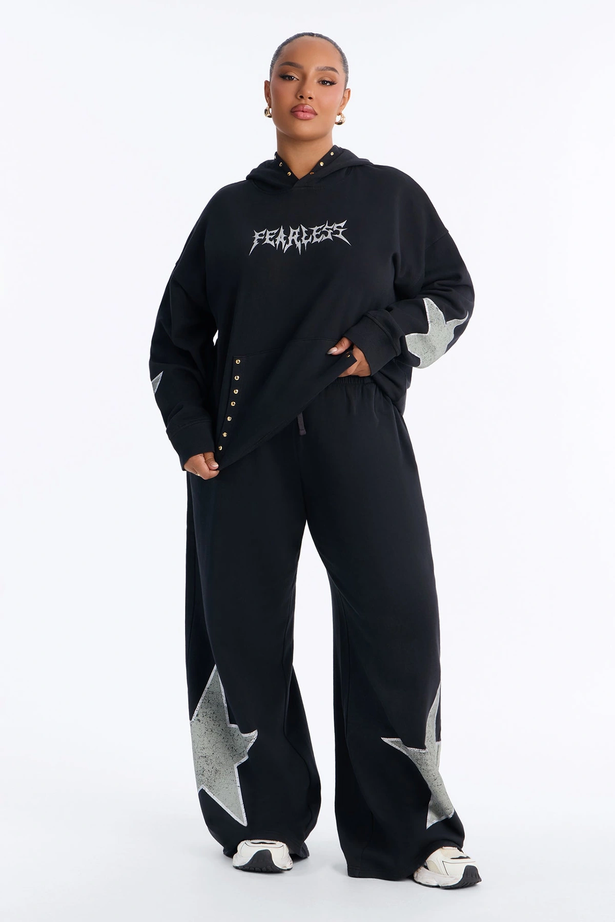 Fearless Fleece Hoodie Pant Set - Black — Preto