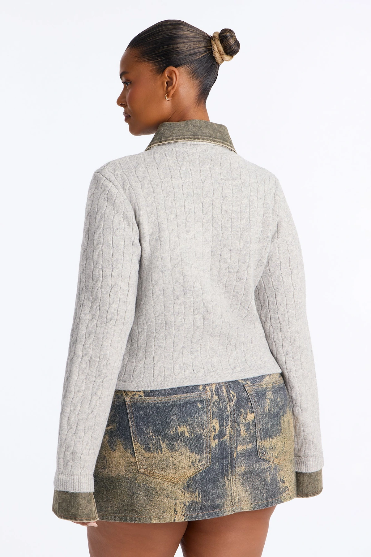 All Too Well Denim Contrast Cable Knit Cardigan - Heather/Combo — mesclado/combinação