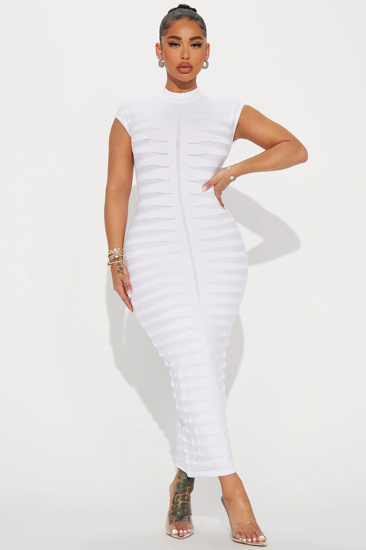 Poppy Sweater Maxi Dress - White — Branco