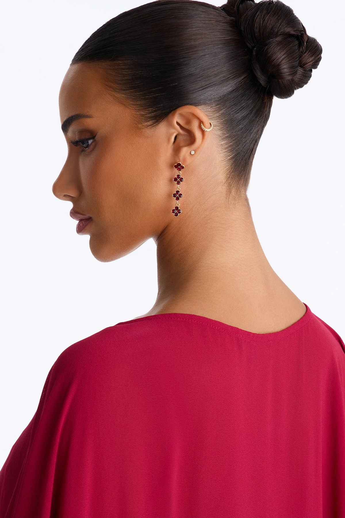 Mixed Emotions Linear Earrings - Gold/Red — Dourado/Vermelho