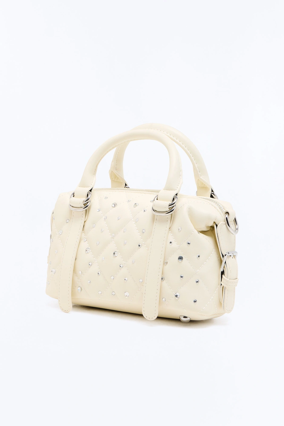 Rain Drops Faux Leather Satchel Handbag - White — Branco