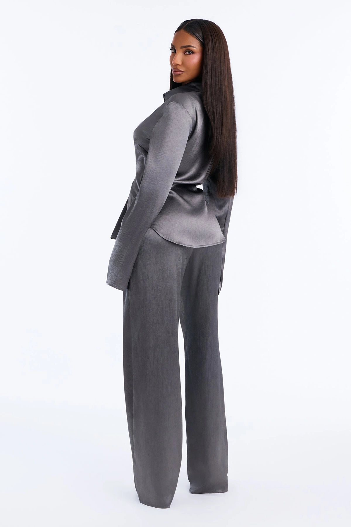 Simply Perfect Satin Pant Set - Dark Grey — Cinzento-escuro