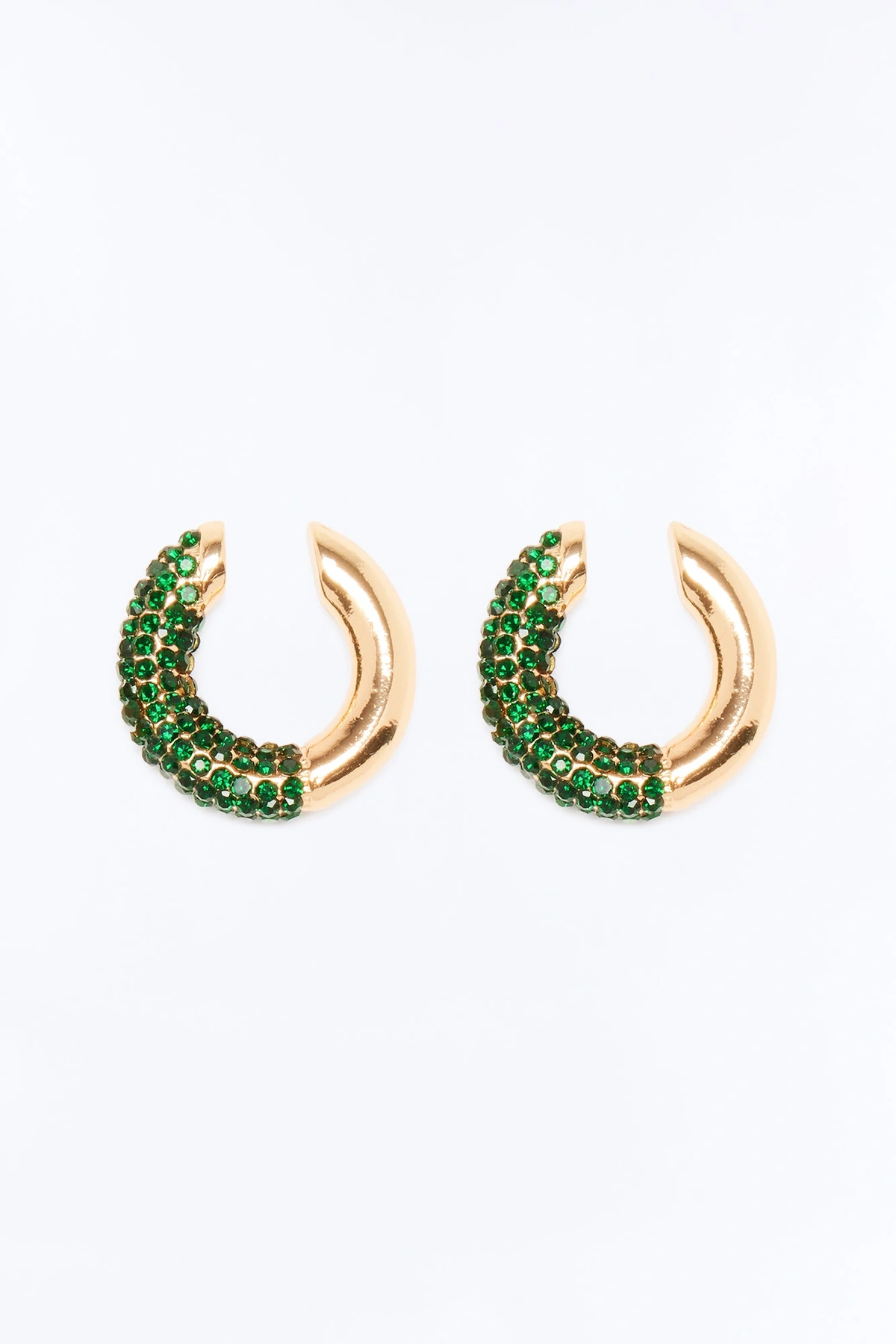Rhinestone Girly 2 Piece Ear Cuff Set - Gold/Green — Dourado/Verde