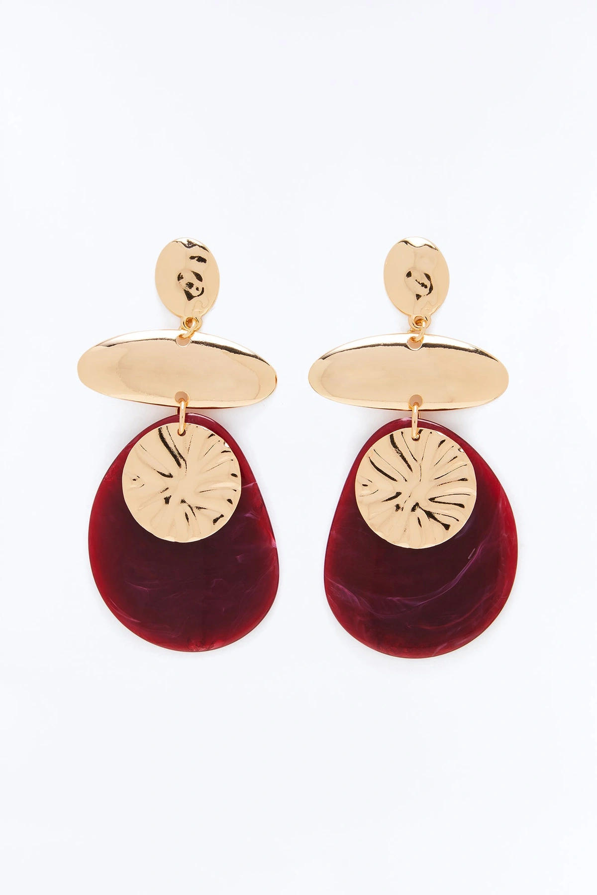 Aura Shine Acrylic Earrings - Gold/Red — Dourado/Vermelho