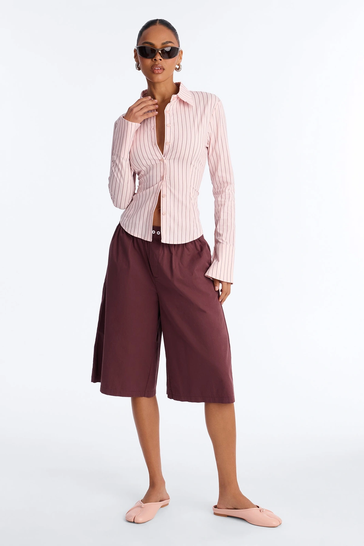 No Time To Chat Striped Poplin Shirt - Pink/combo — Rosa/combinação