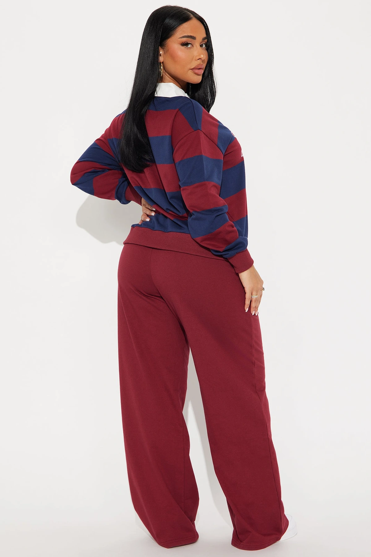 Sporty Day Wide Leg Pant Set - Burgundy — Bordô