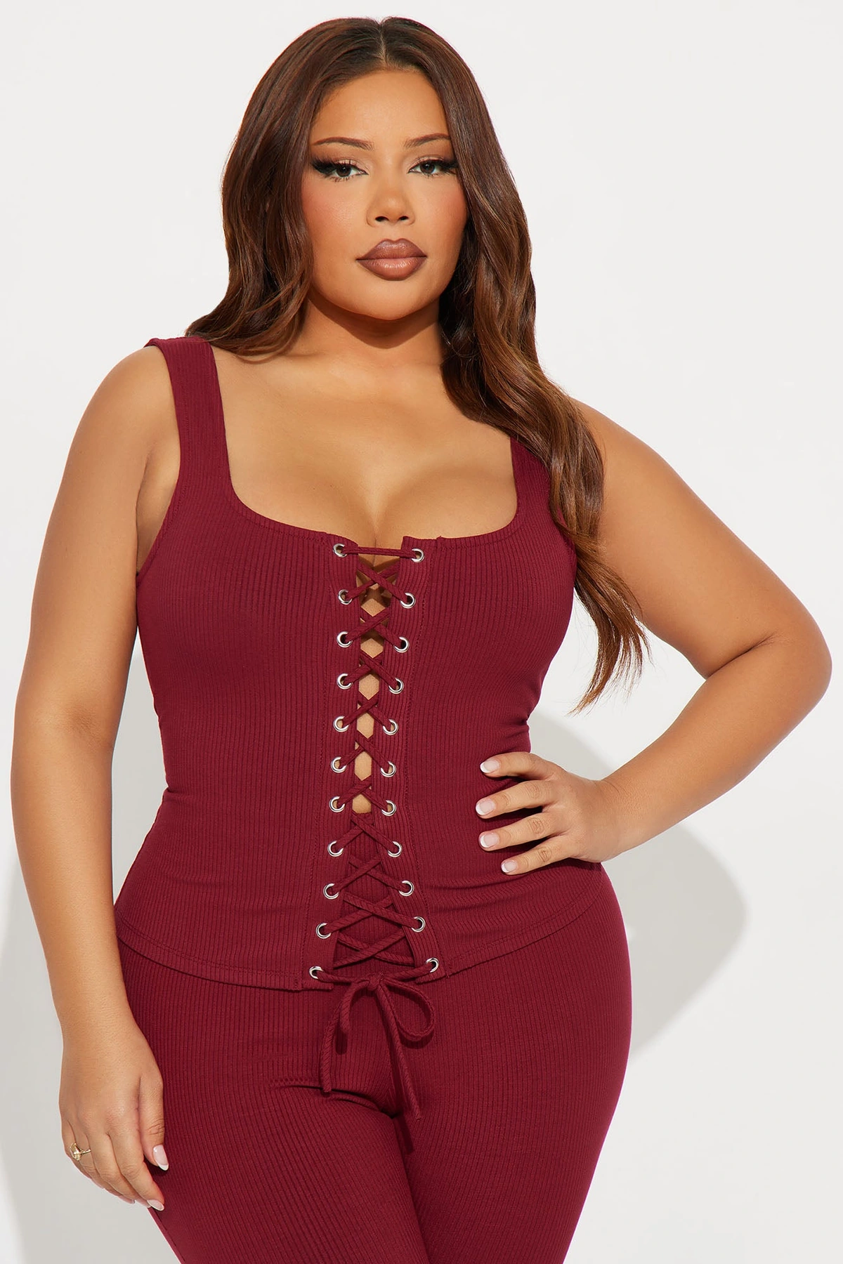 Carina Snatched Pant Set - Burgundy — Bordô