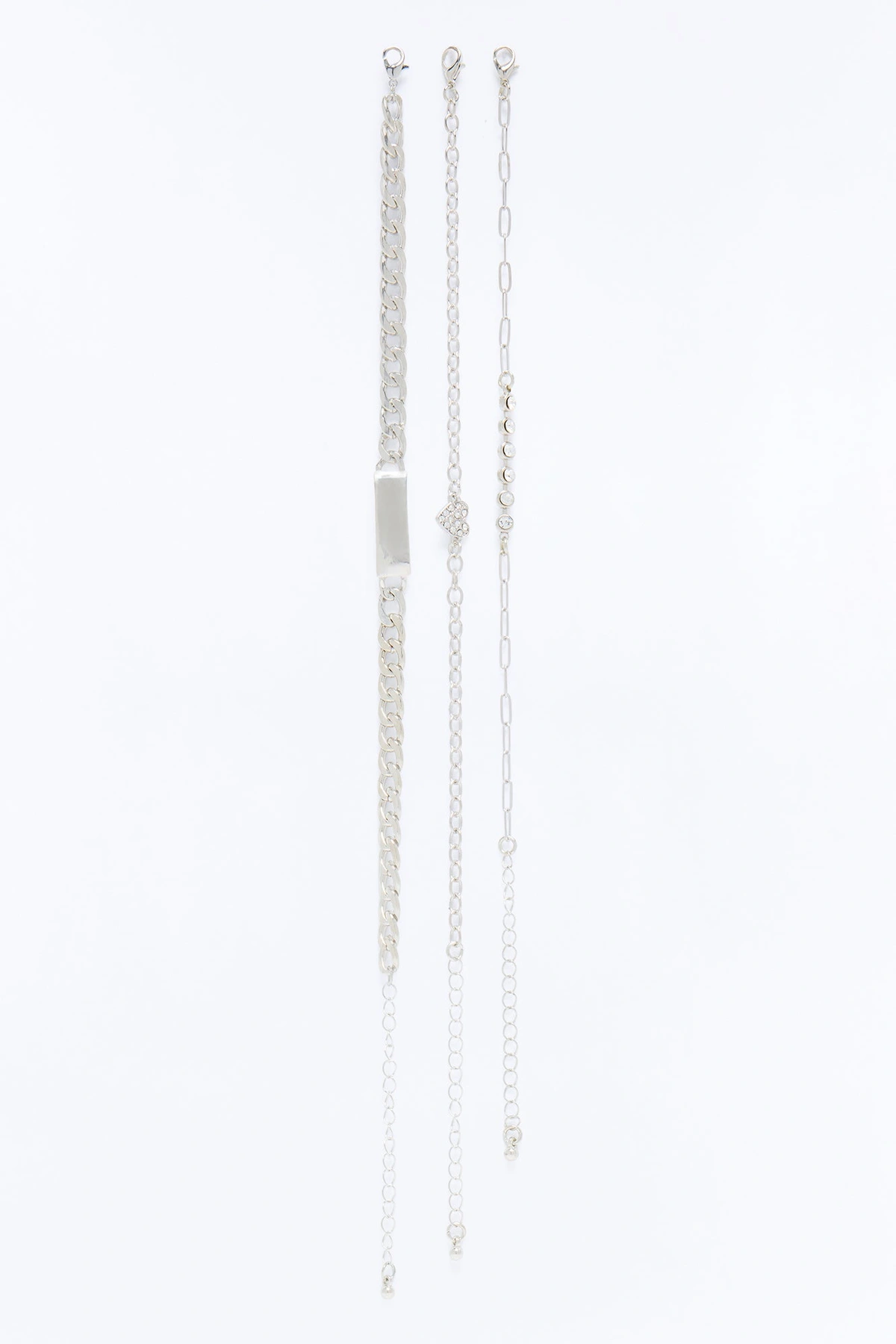 Still Summer Rhinestone Heart Layered Chainlink Anklet - Silver — Prateado