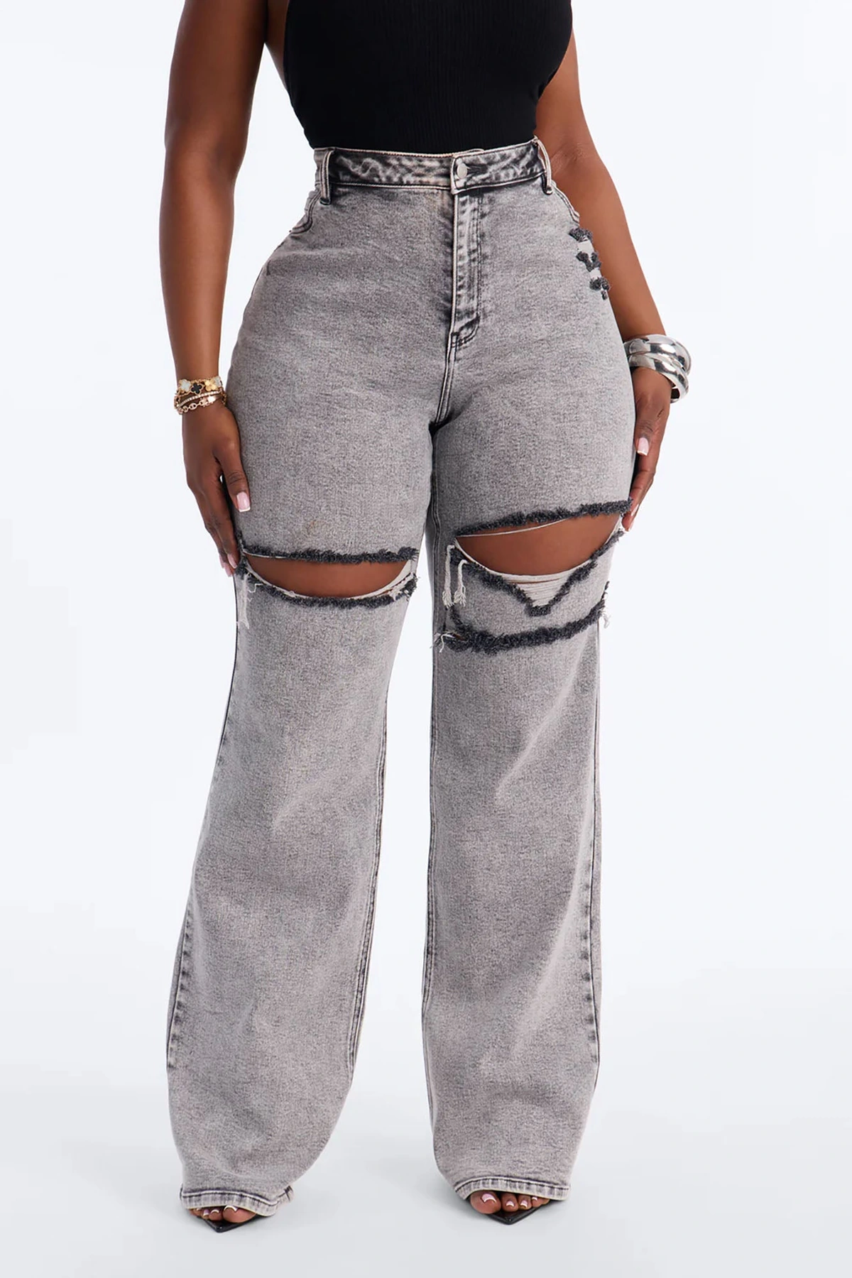 Tall Remi Ripped Stretch Baggy Jeans - Grey — Cinzento