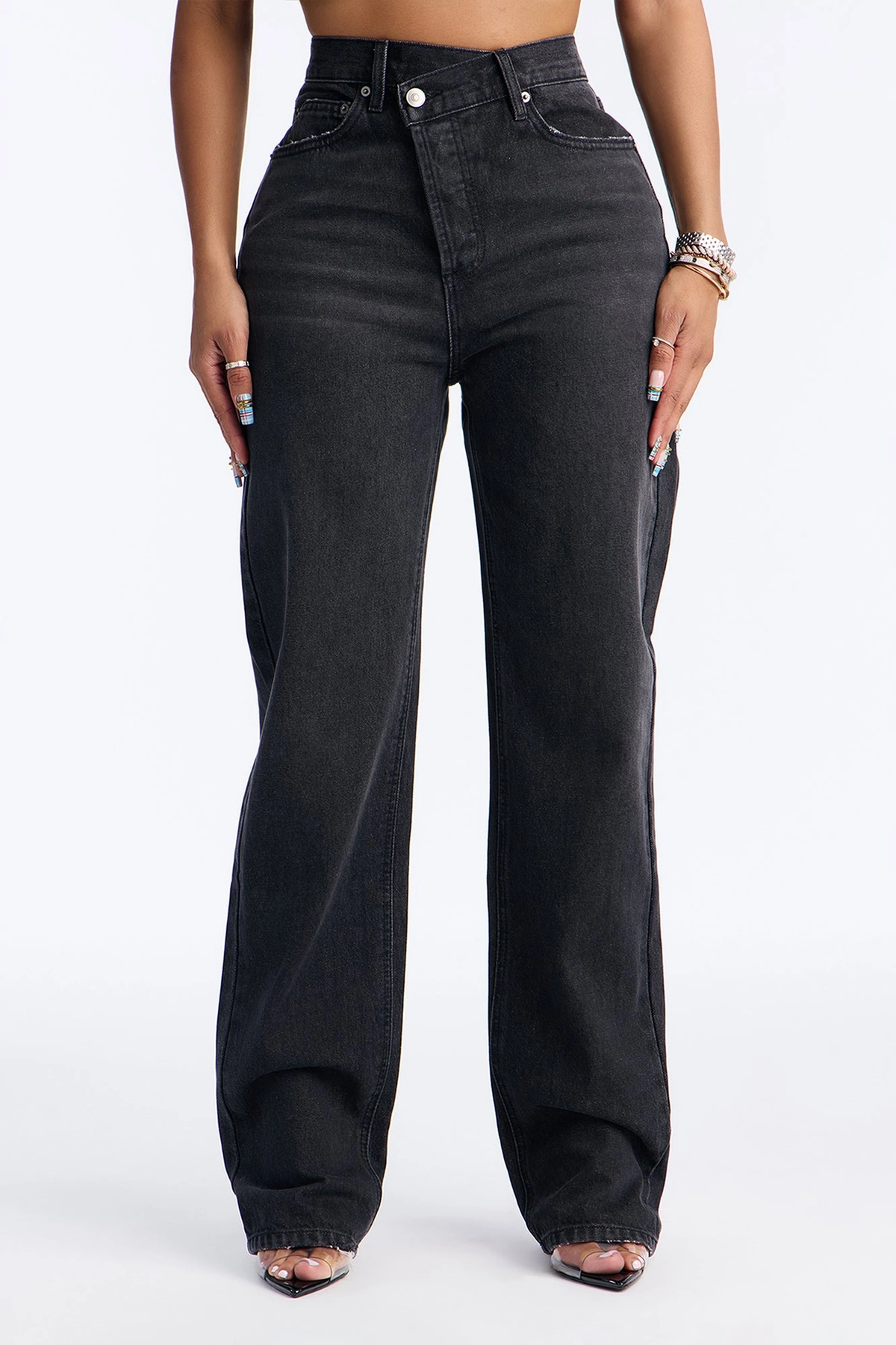 Crossover Straight Leg Jeans - Black Wash — Ganga preta