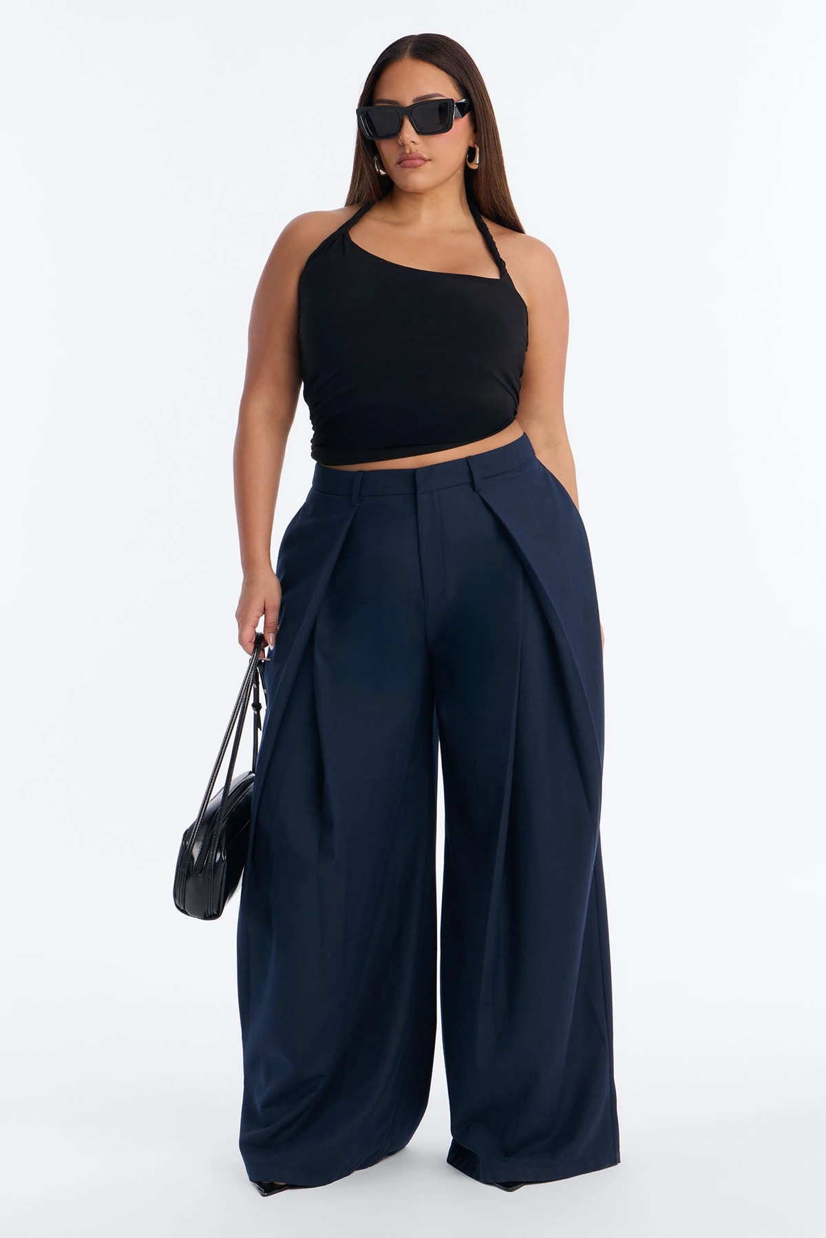 Executive Realness Pleated Wide Leg Trouser 33″ - Navy — Azul-marinho