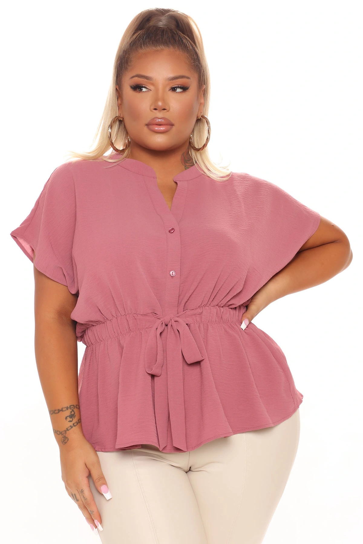 Waist No Time Blouse - Rose — Rose