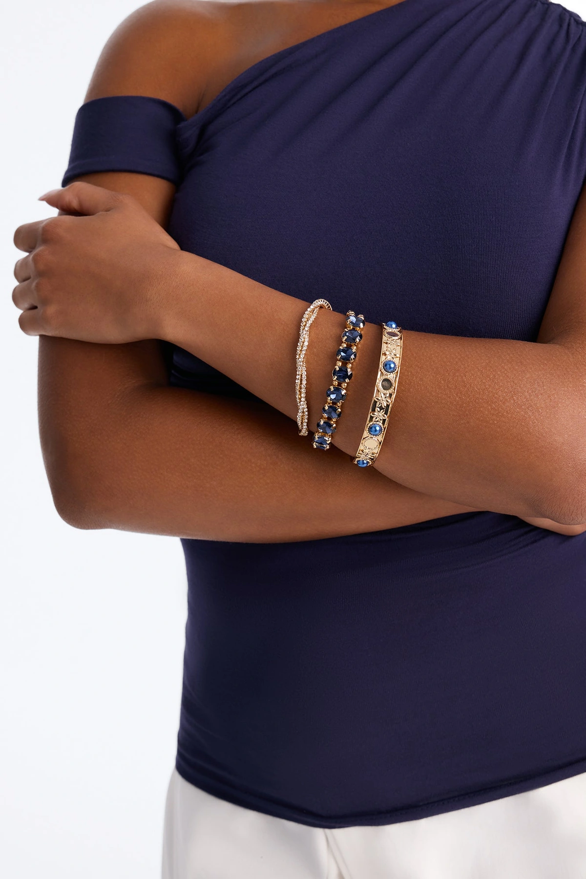 Seraphina 3 Piece Bracelet Set - Gold/Blue — Dourado/Azul