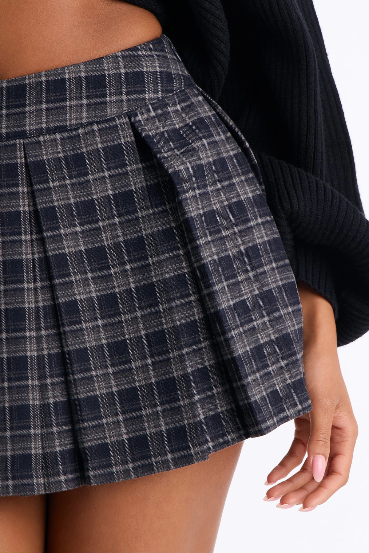 Augustine Plaid Pleated Mini Skirt - Navy/combo — Azul-marinho/combinação