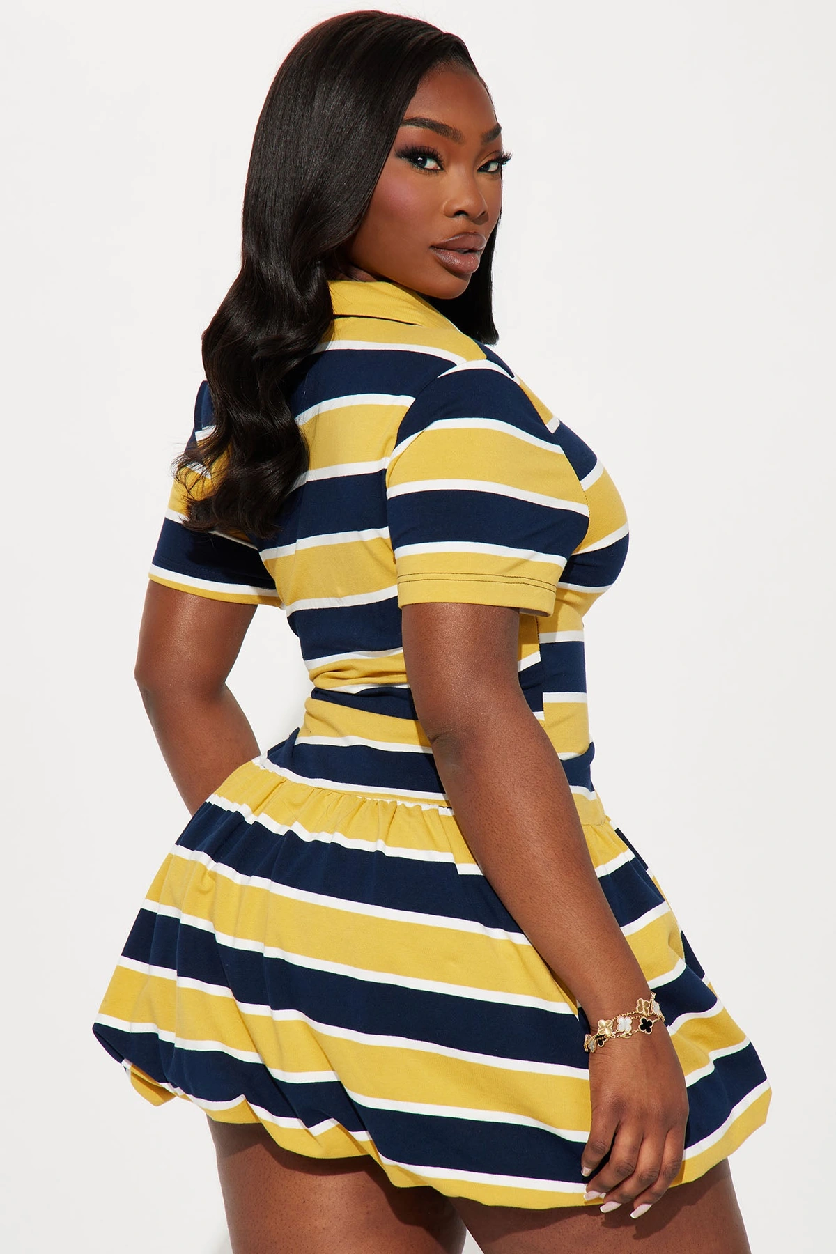 Hayes Striped Bubble Micro Mini Dress - Yellow/combo — Amarelo/combinação