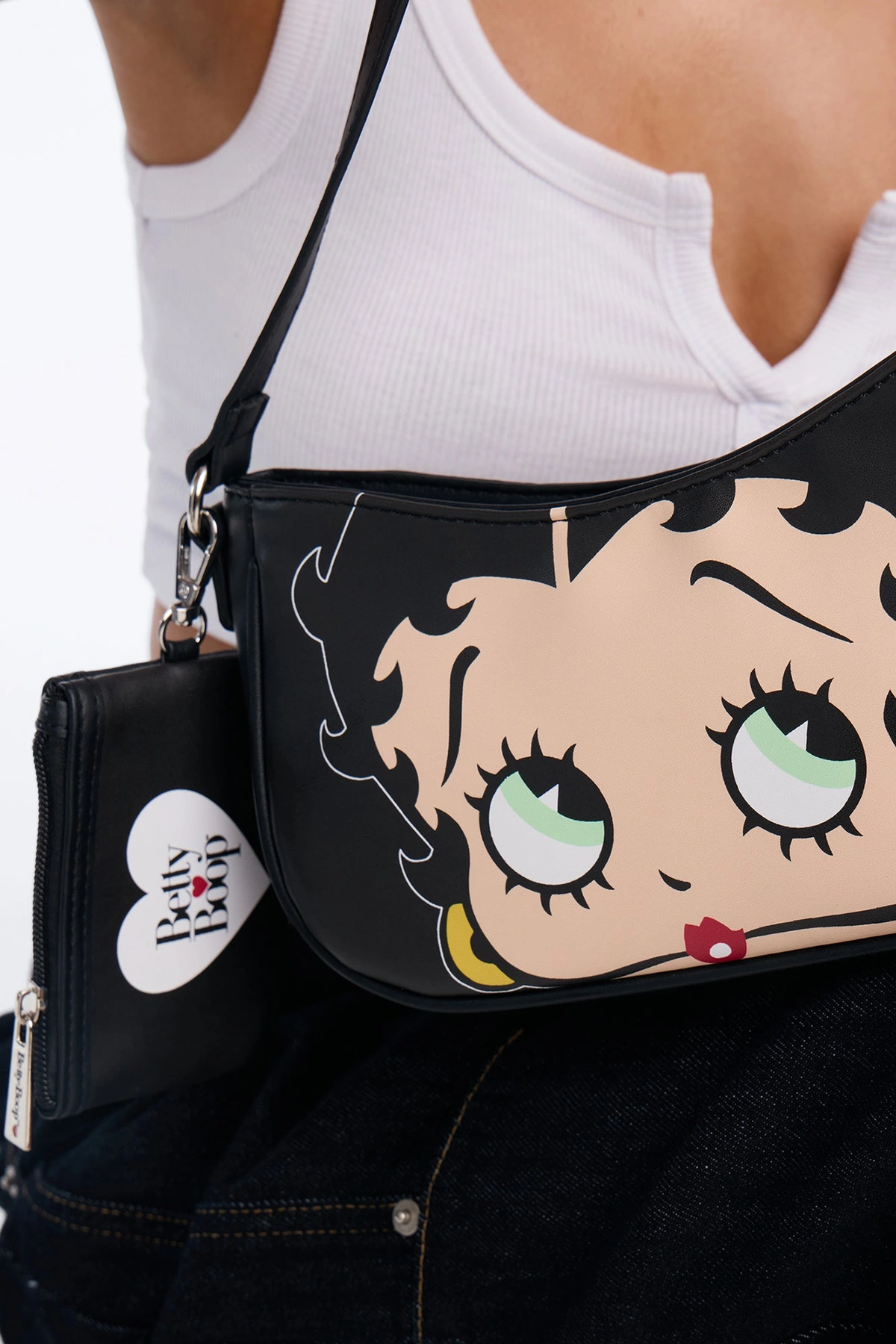 Betty Boop Jumbo Face Faux Leather Shoulder Handbag - Black — Preto