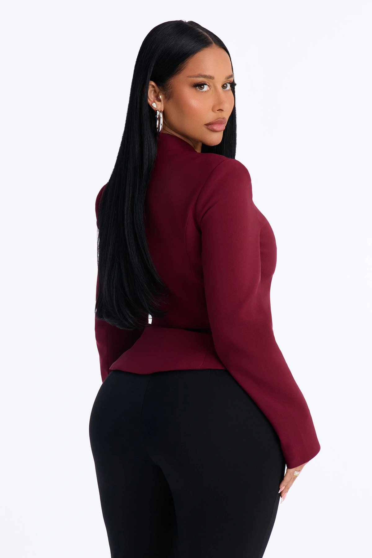 Daphne Frog Closure Peplum Blazer - Burgundy — Bordô