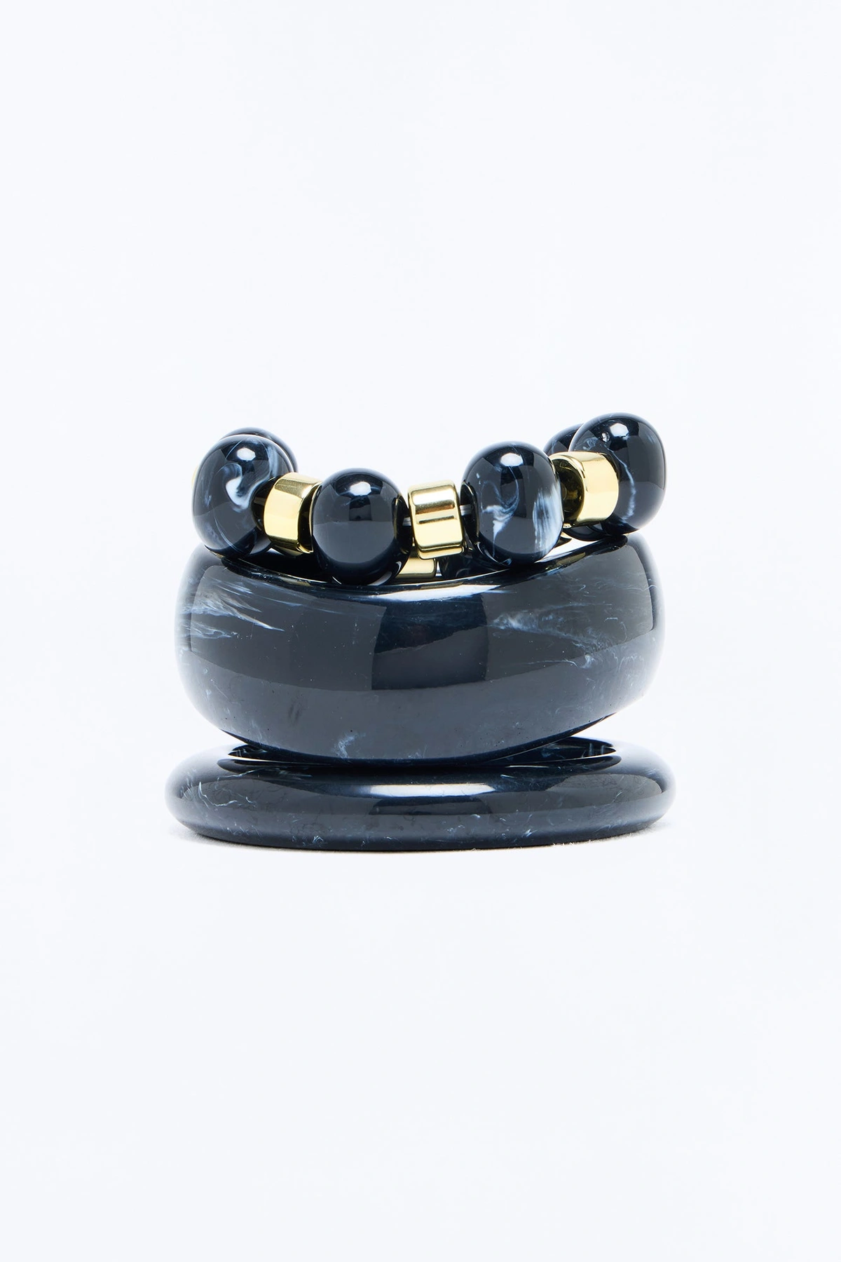 Sun And Sea 3 Piece Bracelet Set - Black/Gold — Preto/Dourado