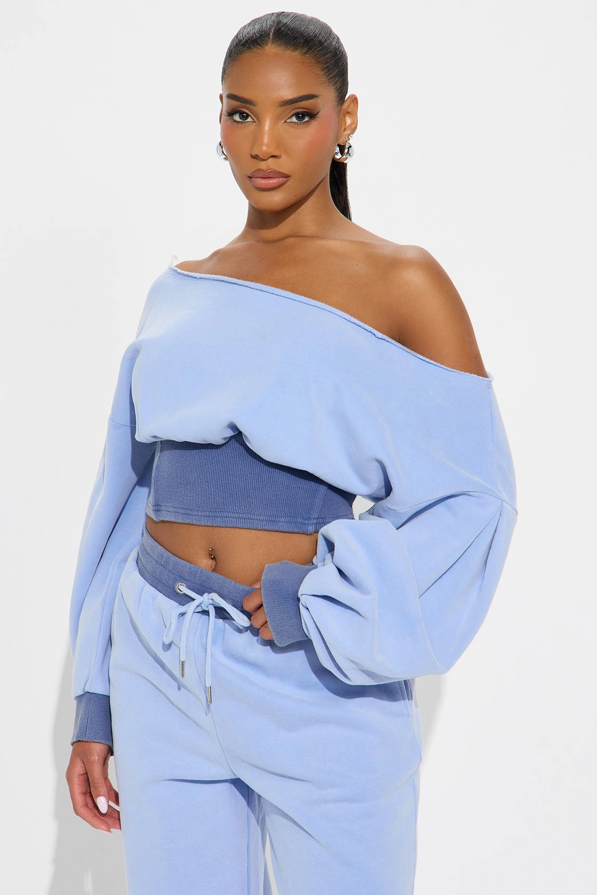 Come Find Me Washed Fleece Mix Pant Set - Periwinkle — Periwinkle