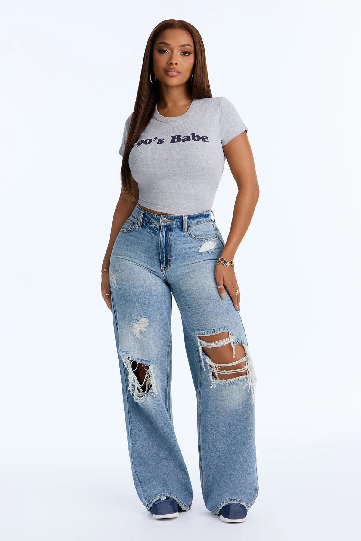 Im A 90's Babe Tee - Heather Grey — Cinzento mesclado