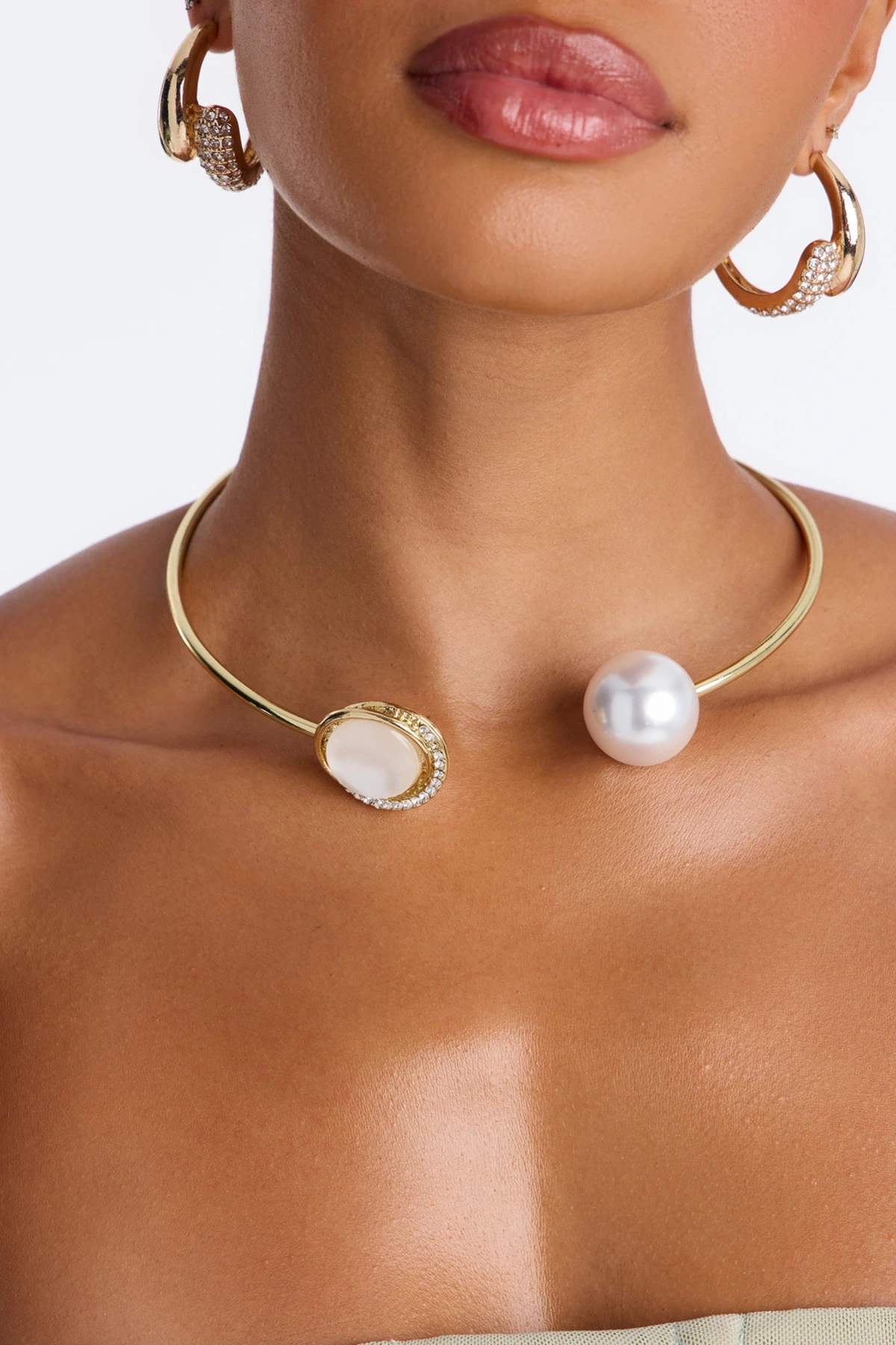 To Be With You Choker Necklace - White/Gold — Branco/Dourado