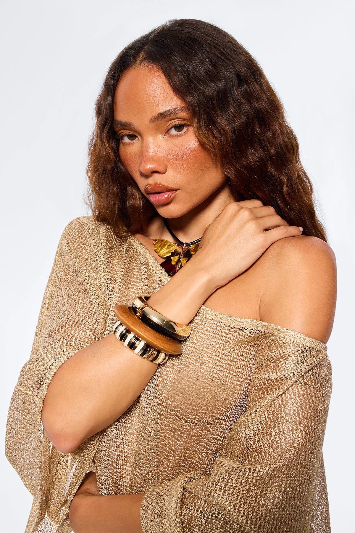 Bali Tide 3 Piece Bracelet Set - Gold/Black — Dourado/Preto
