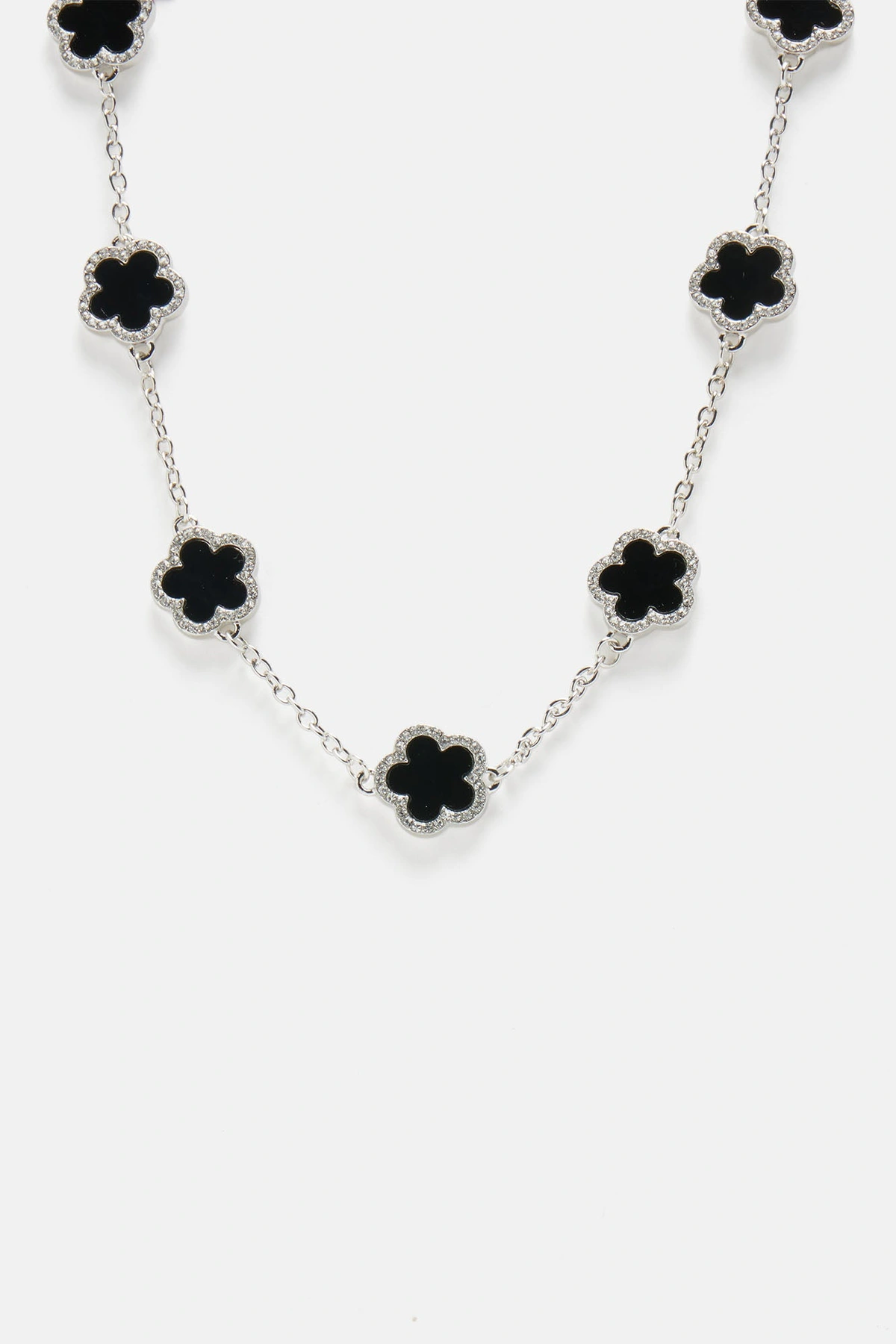 Clover Bae Chain Necklace - Silver/Black — Prateado/Preto