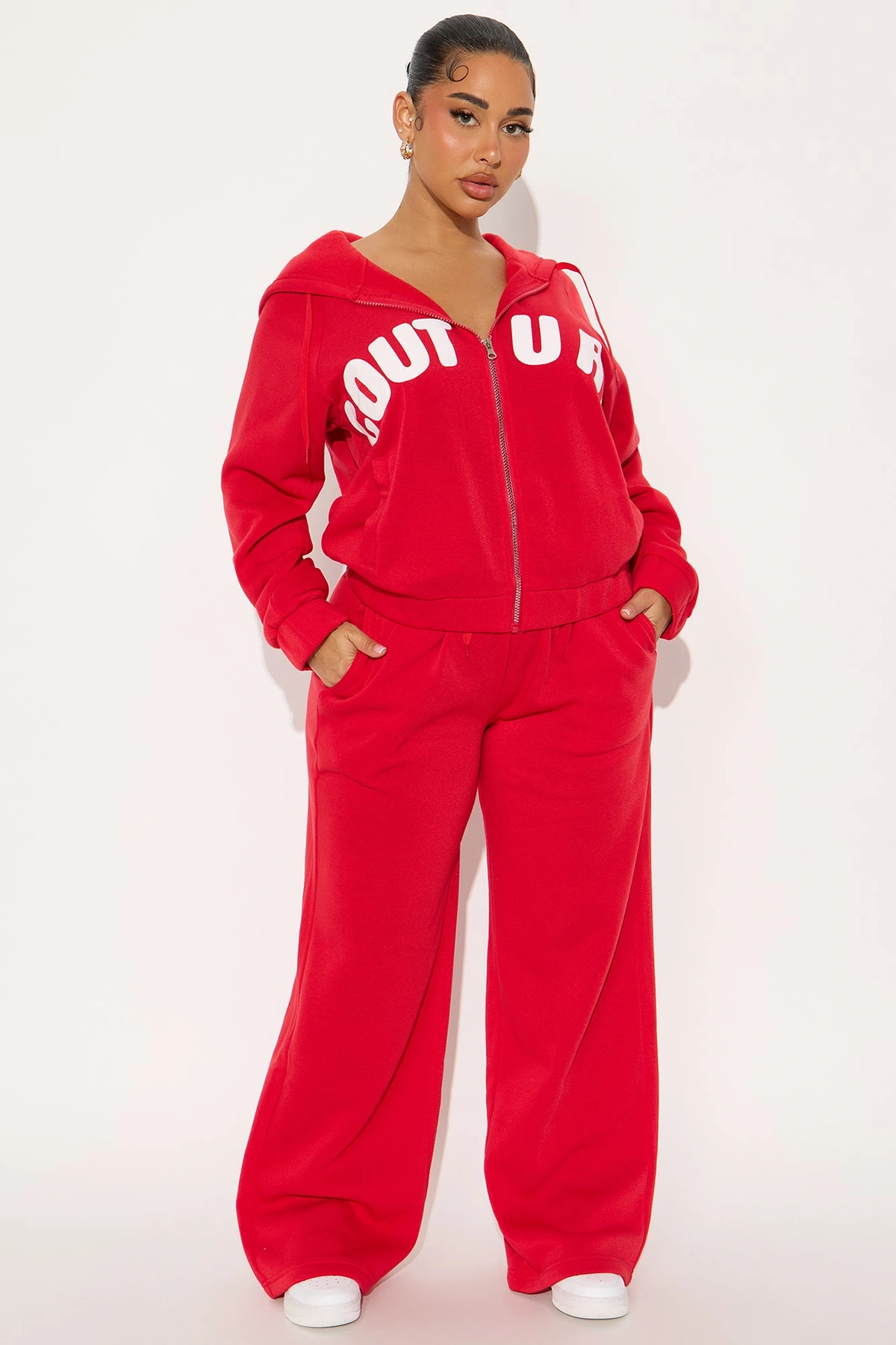 Couture Comfort Zip Up Fleece Pant Set - Red — Vermelho