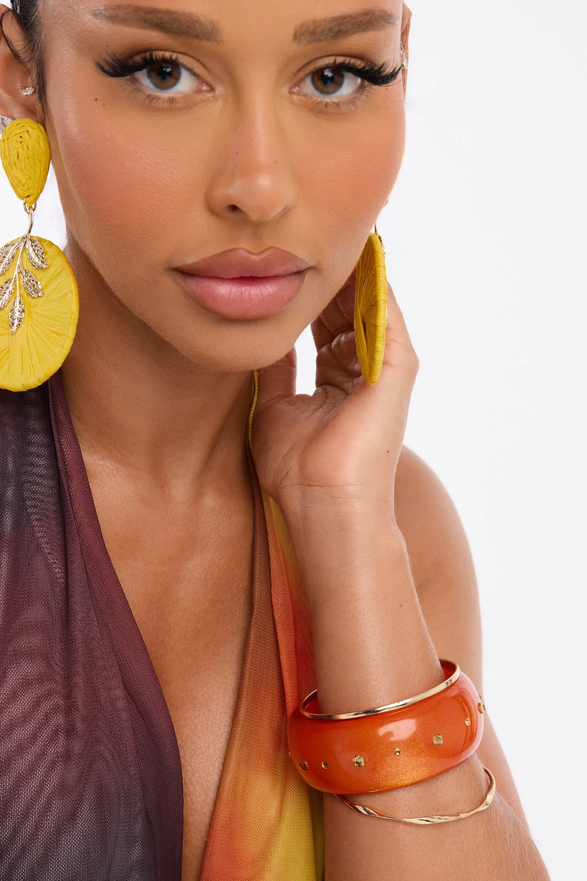 Cabo Sunsets 3 Piece Bracelet Set - Gold/Orange — Dourado/Laranja