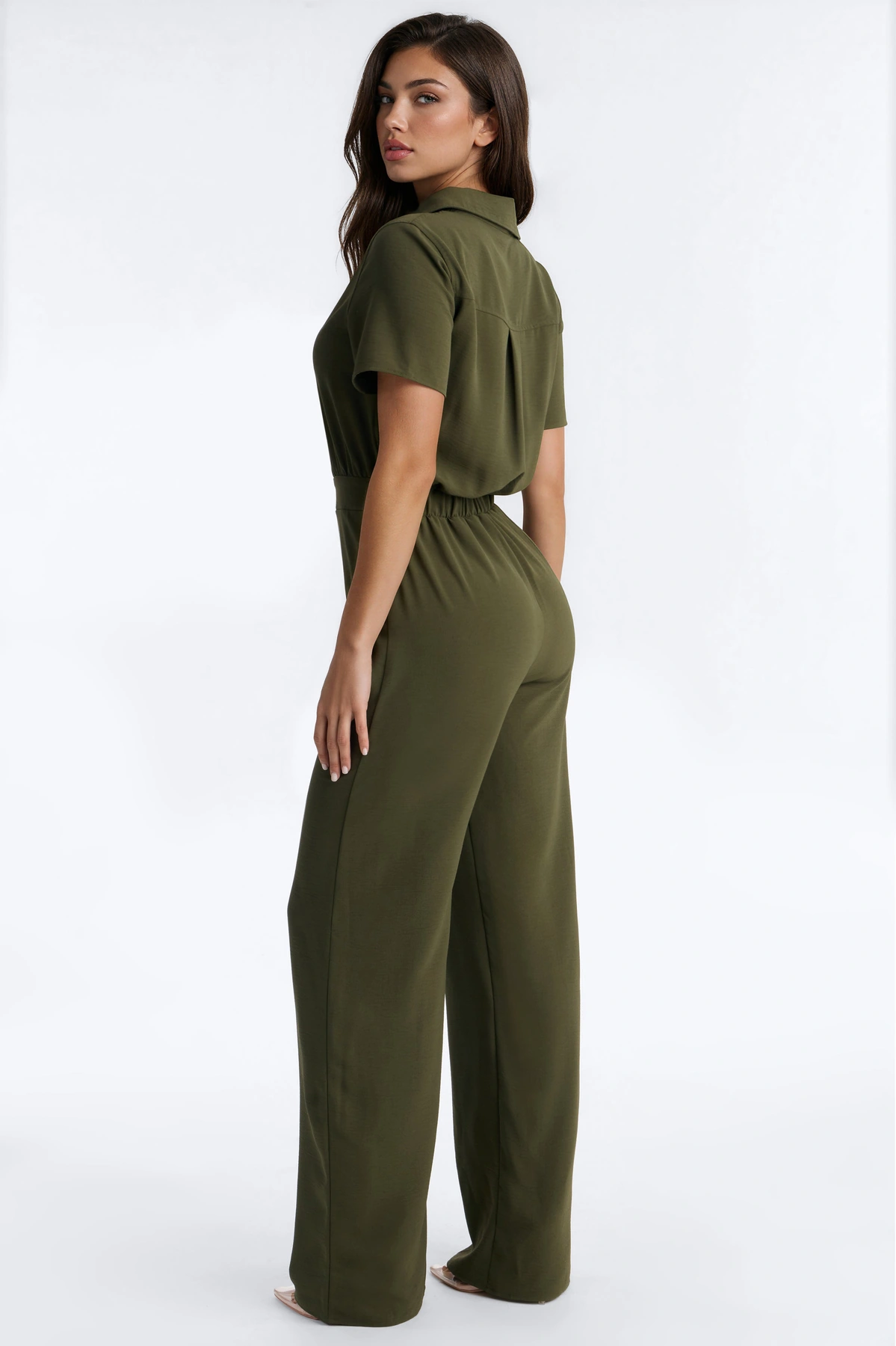 Makenzie Short Sleeve Jumpsuit - Olive — Verde-azeitona