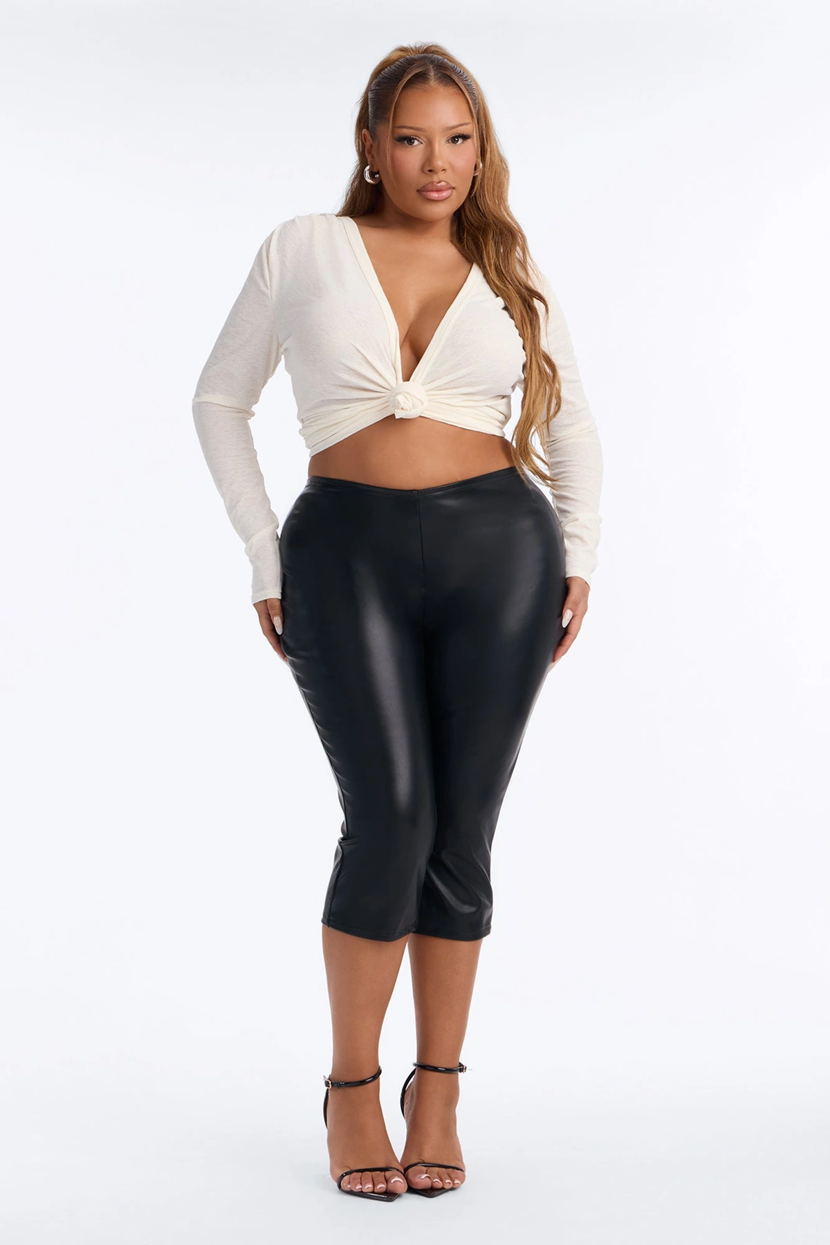 Selena Textured Knot Long Sleeve Top - Off White — Off Branco