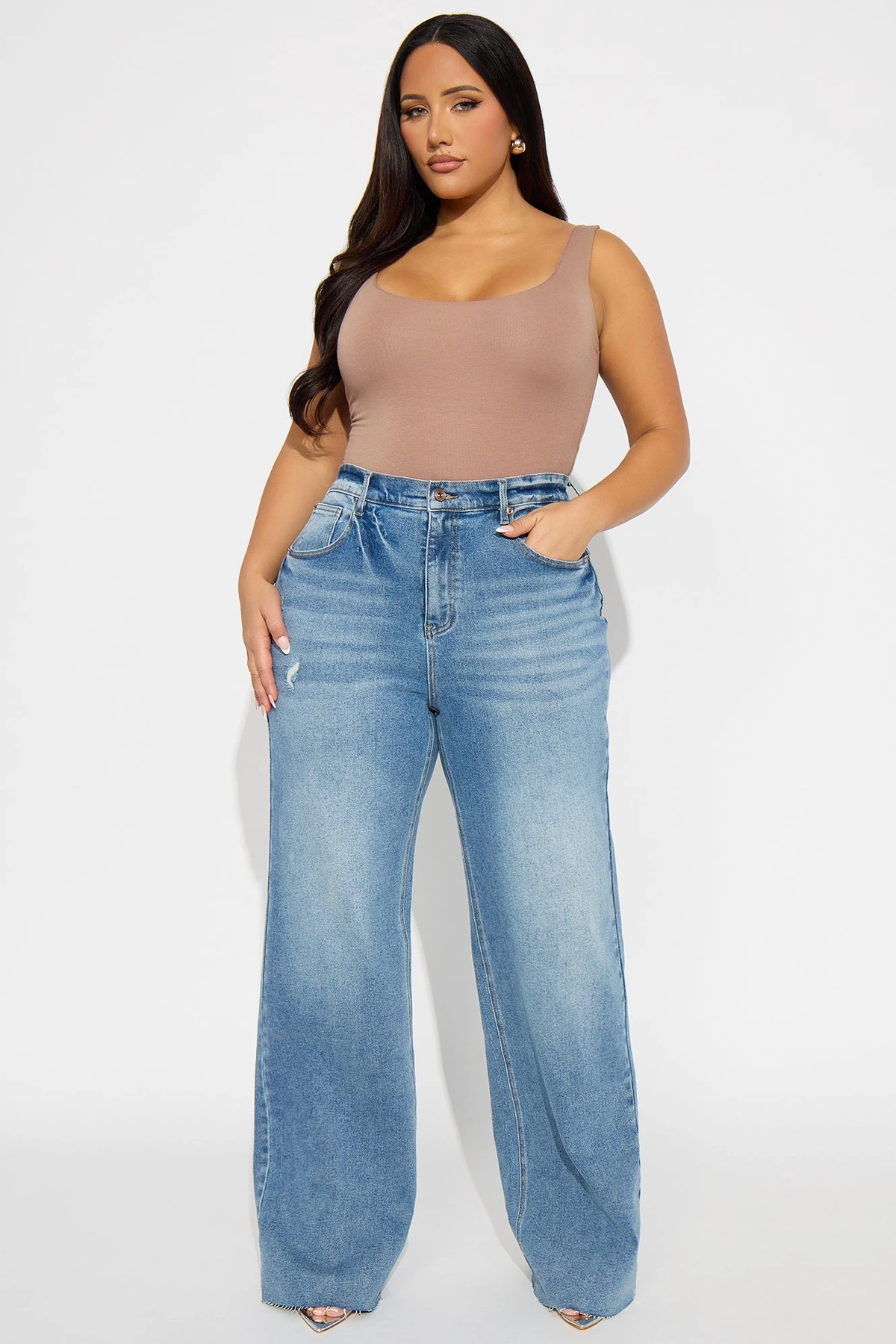 Tall Nova 90's Baby Basic Stretch Wide Leg Jean - Medium Wash — Ganga de lavagem média