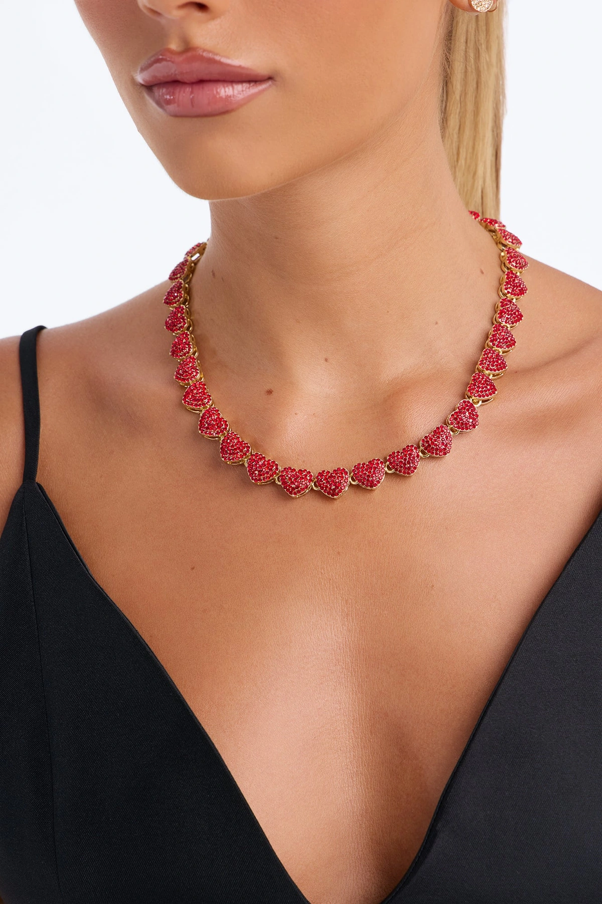 LOML Heart Single Chain Necklace - Red — Vermelho