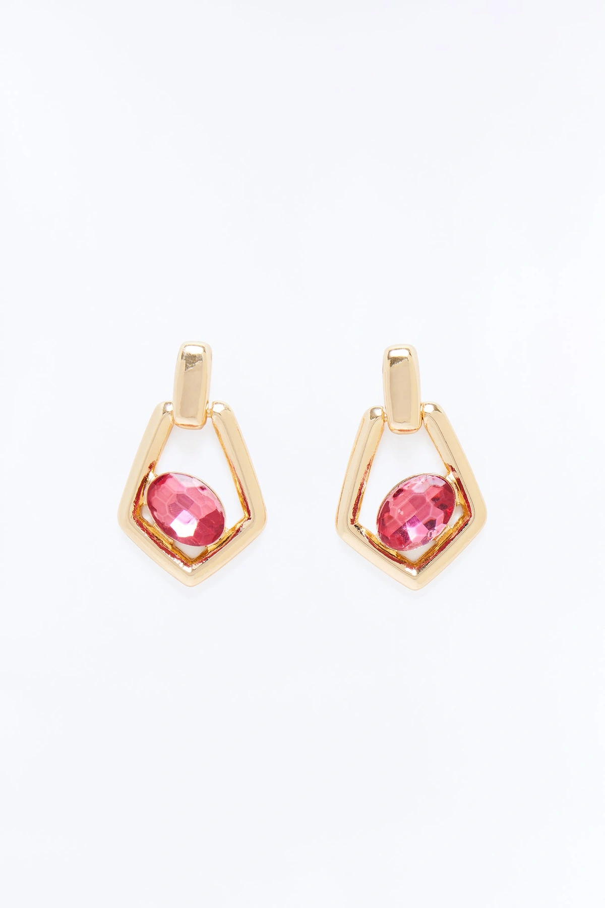 Keep It Rhinestone Drop Earrings - Gold/Pink — Dourado/Rosa